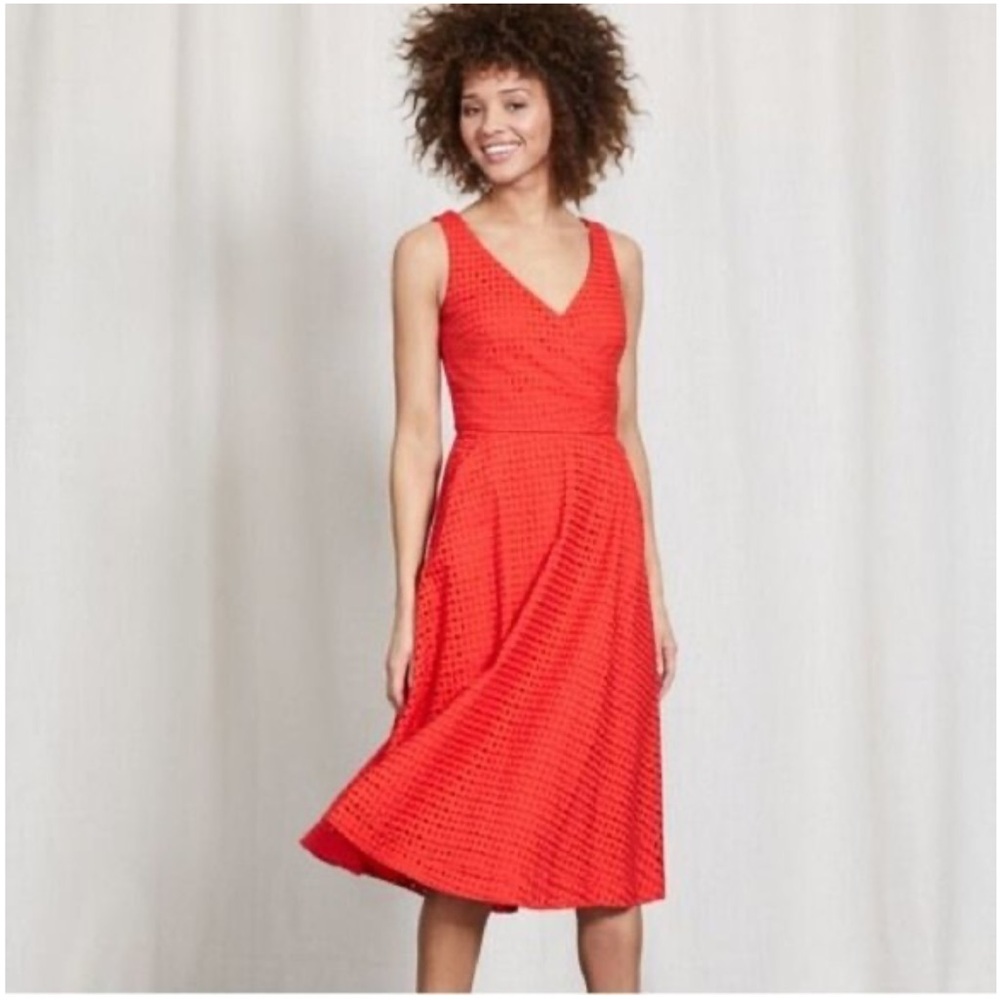 Boden Vanda Broderie Eyelet Dress Orange Sleeveless Fit & Flare Pockets Sz 4